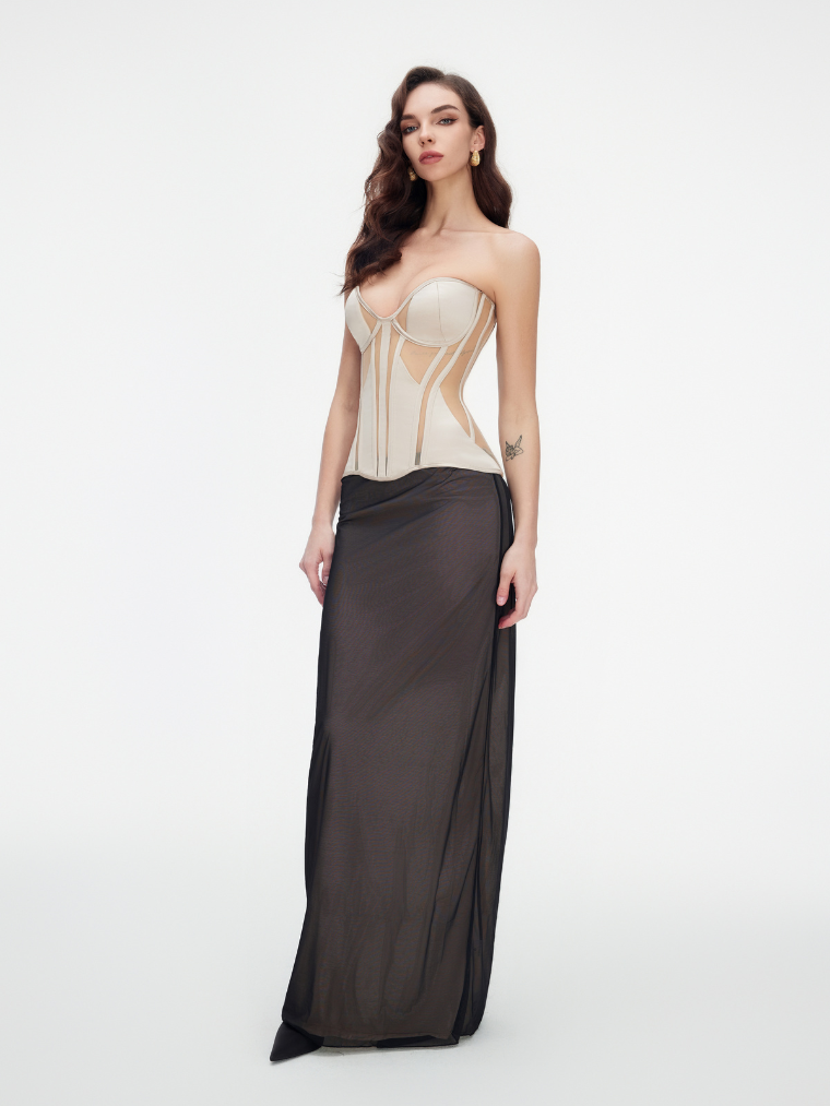 Fashion Ave Black Sheer Mesh Corset Top