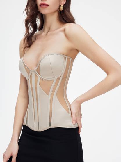 Fashion Ave Black Sheer Mesh Corset Top
