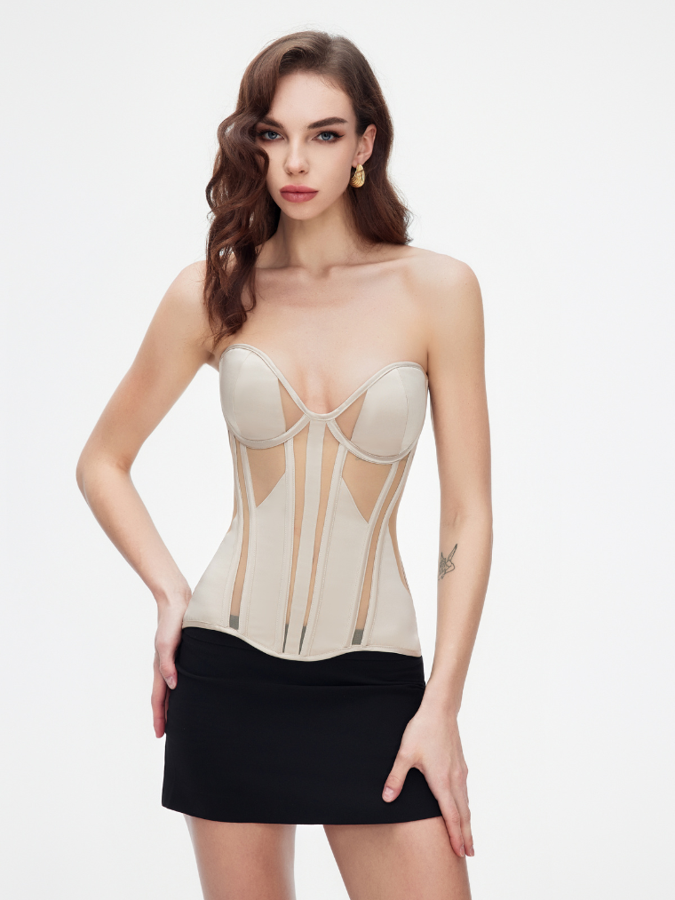 Fashion Ave Black Sheer Mesh Corset Top