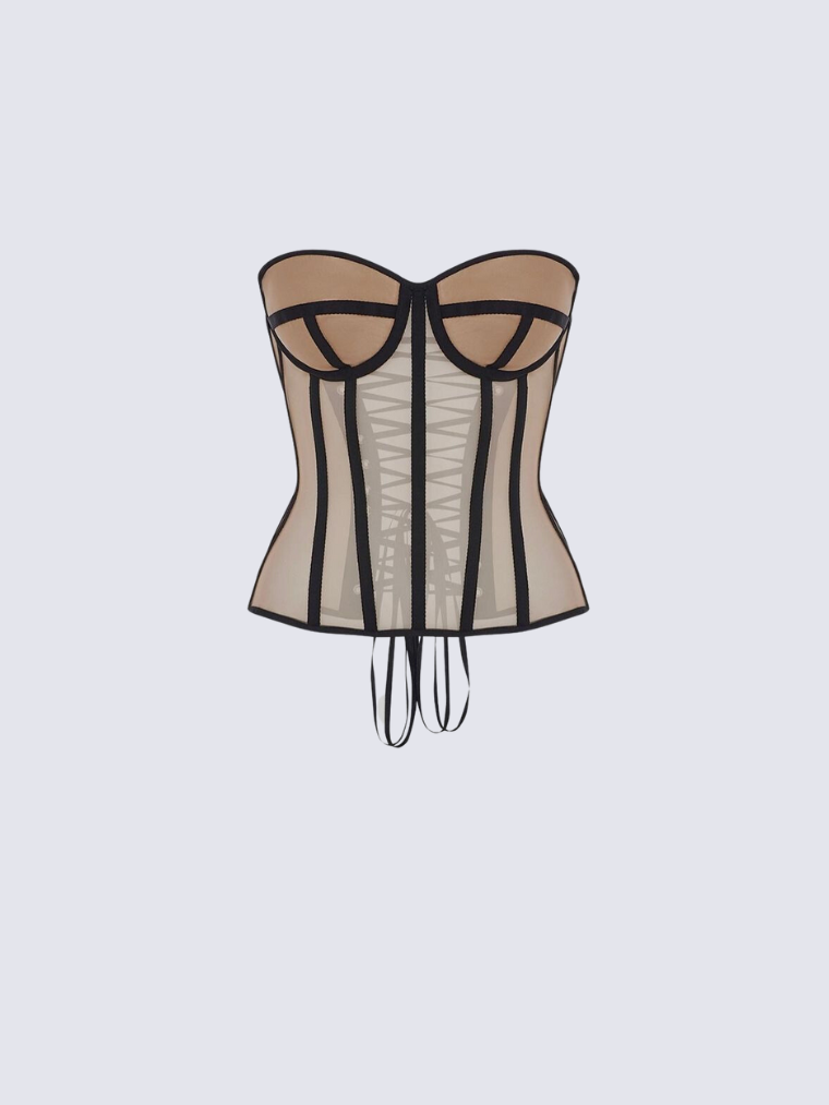 Fashion Ave Beige Mesh Corset Top