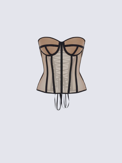 Fashion Ave Beige Mesh Corset Top