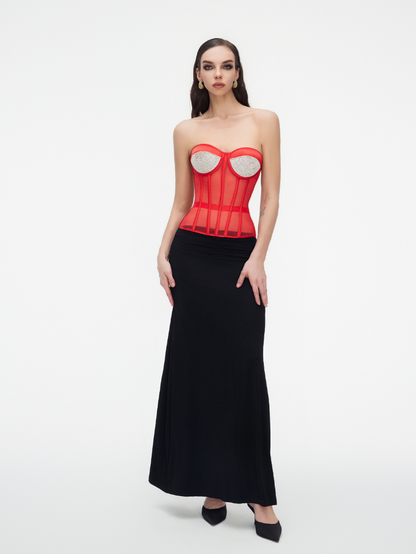 Fashion Ave Red Rhinestone Corset Top