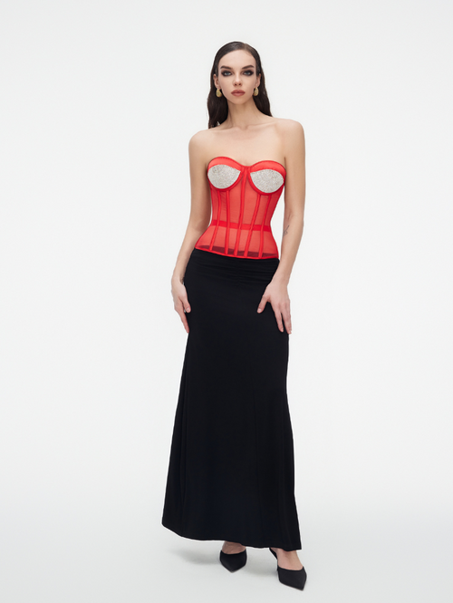 Fashion Ave Red Rhinestone Corset Top