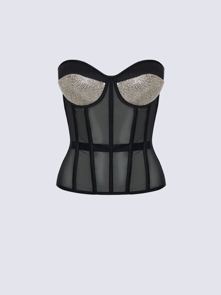 Fashion Ave Red Rhinestone Corset Top
