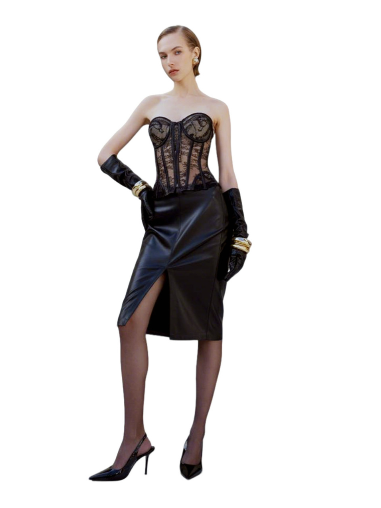 Fashion Ave Black Floral Lace Corset