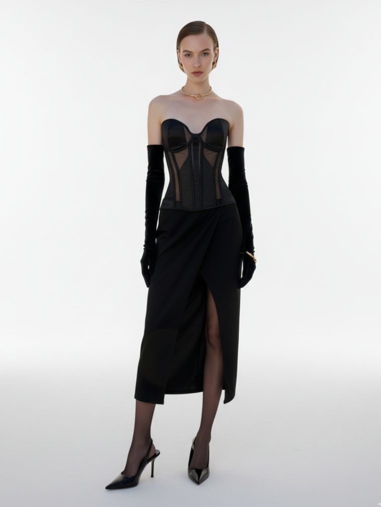 Fashion Ave Black Sheer Mesh Corset Top