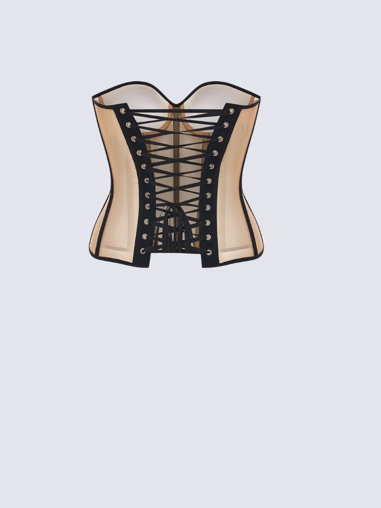 Fashion Ave Beige Mesh Corset Top