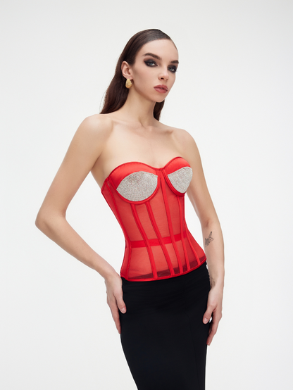 Fashion Ave Red Rhinestone Corset Top
