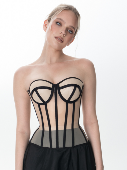 Fashion Ave Beige Mesh Corset Top