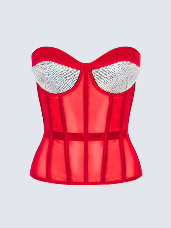 Fashion Ave Red Rhinestone Corset Top