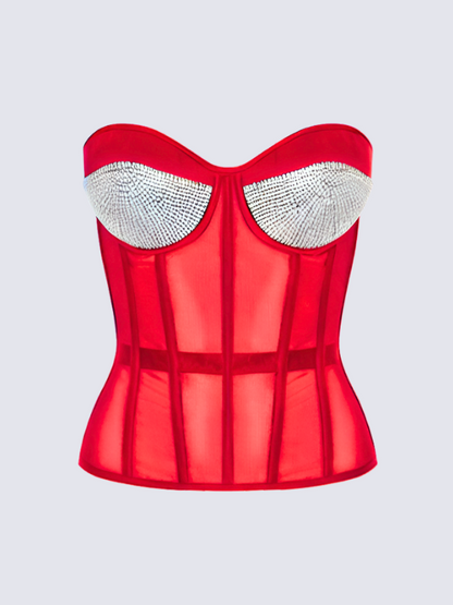 Fashion Ave Red Rhinestone Corset Top