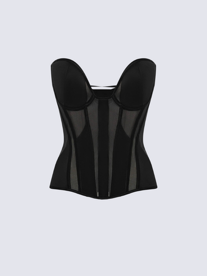 Fashion Ave Black Sheer Mesh Corset Top