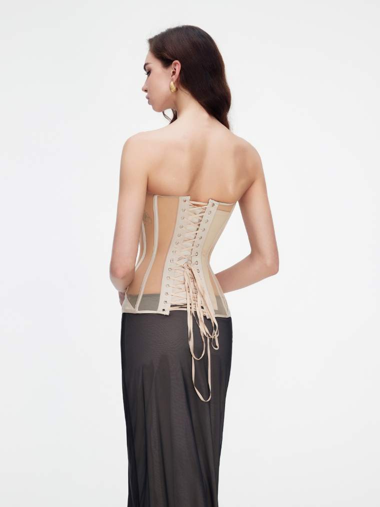 Fashion Ave Black Sheer Mesh Corset Top