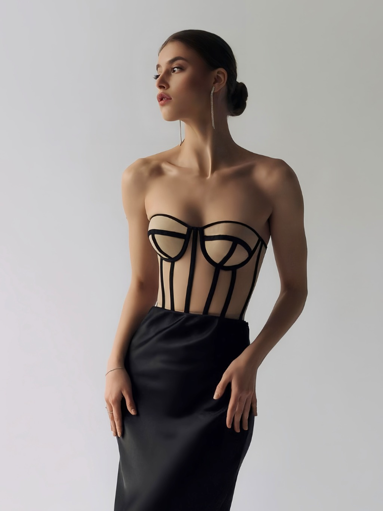 Fashion Ave Beige Mesh Corset Top