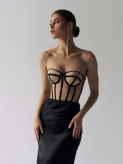 Fashion Ave Beige Mesh Corset Top